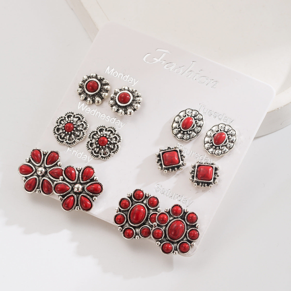 Wholesale  Exaggerated Western Ethnic Style Turquoise Earrings Flower Bull Head Pony Geometric Set Earrings Earrings for Women